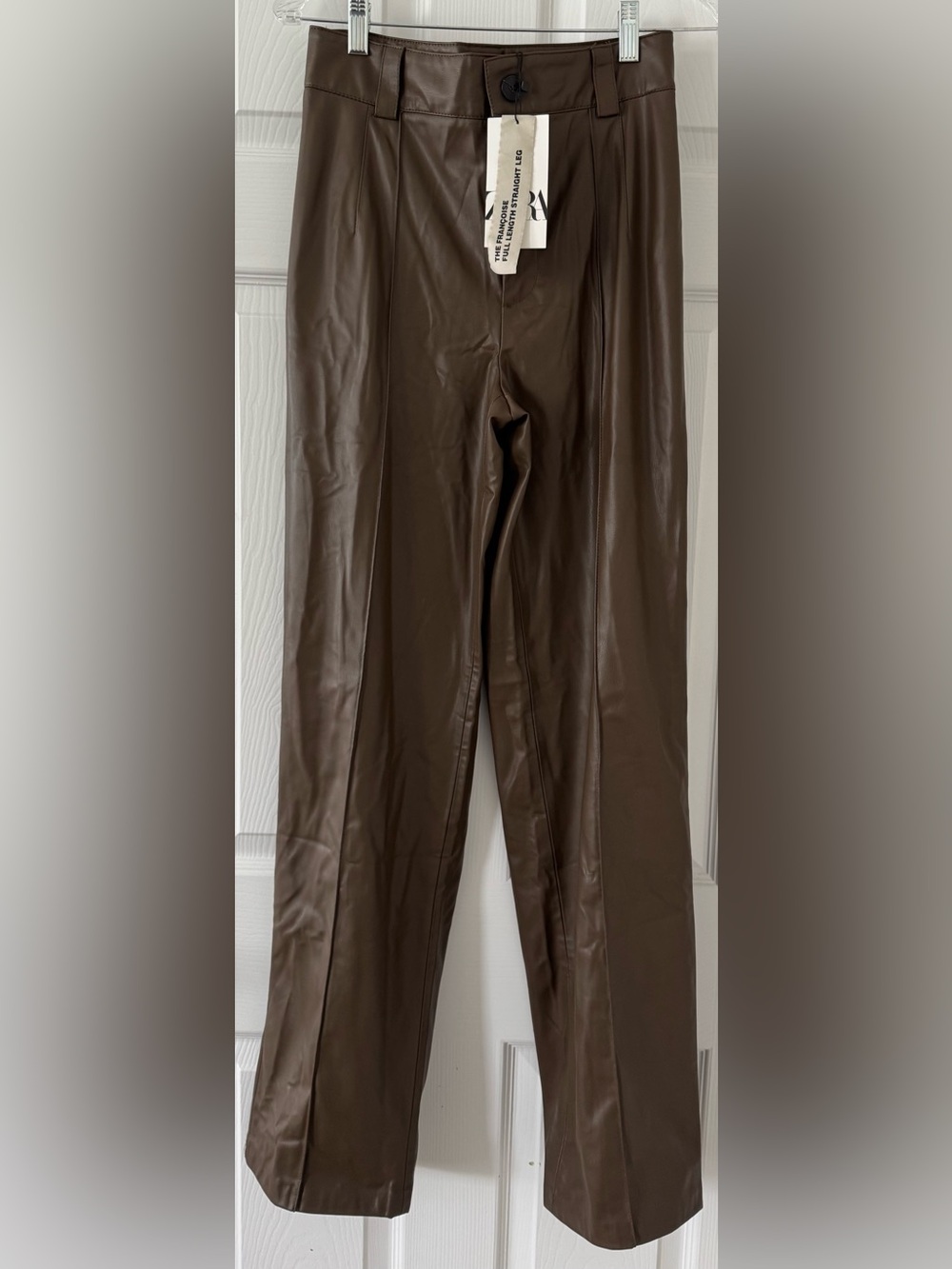 Zara Brown Faux Leather Straight-Leg Pants